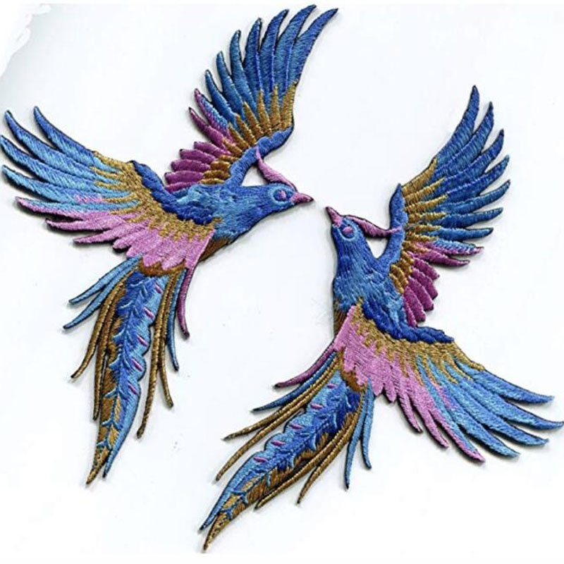 Embroidery Letter M - Phenix Birds Azure Blue Pink Gold