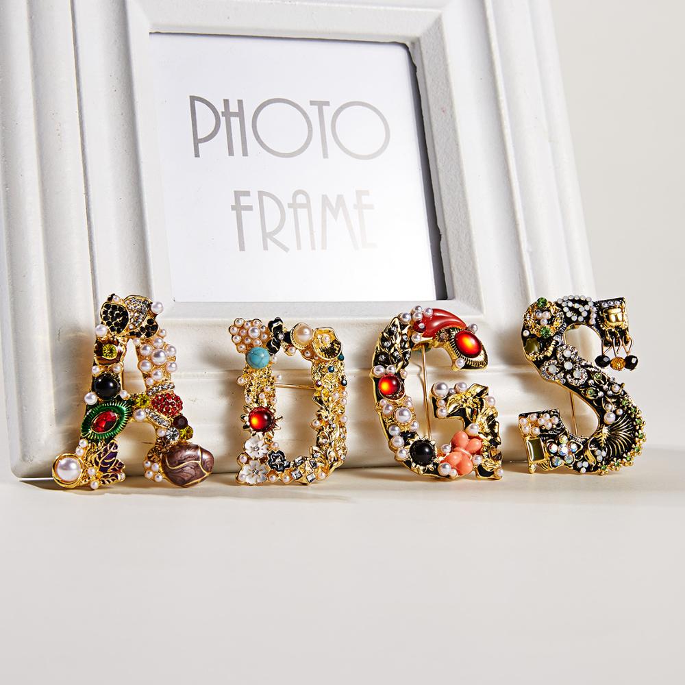 Embroidery Letter M - Fashion Enamel Pearl Rhinestone Letter Initials