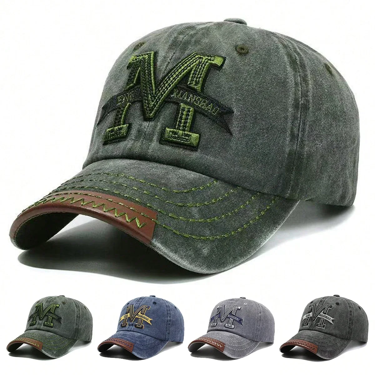 Embroidery Letter M - Unisex M Letter Embroidery Wash Baseball