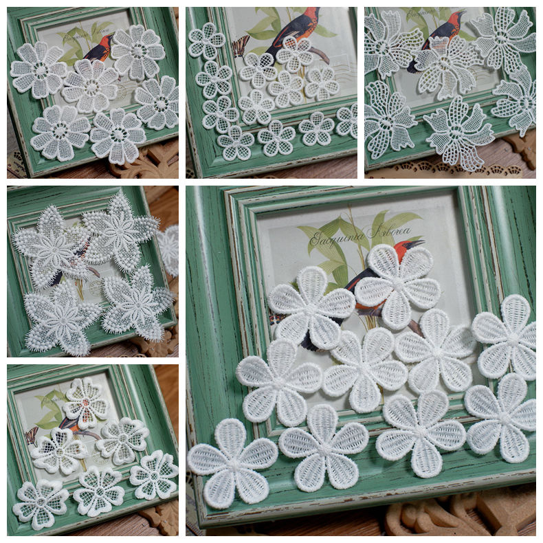 Embroidery Letter M - White flower lace cloth patch clothes