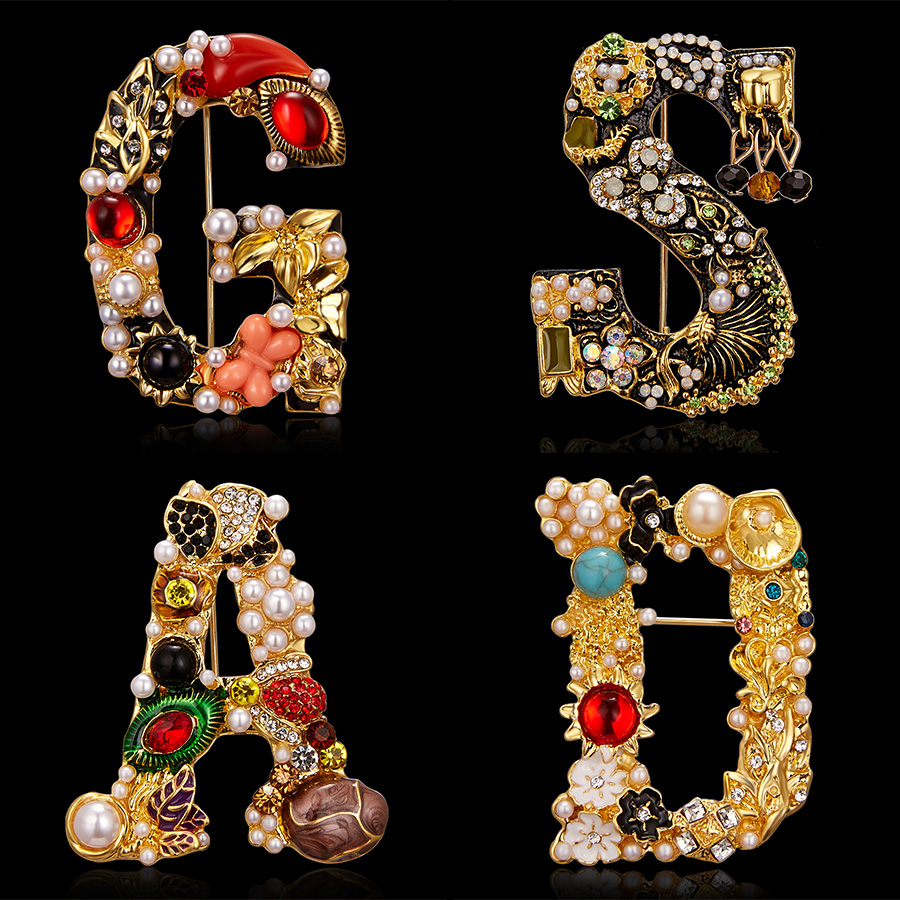 Fashion Enamel Pearl Rhineston - Embroidery Letter M review and price