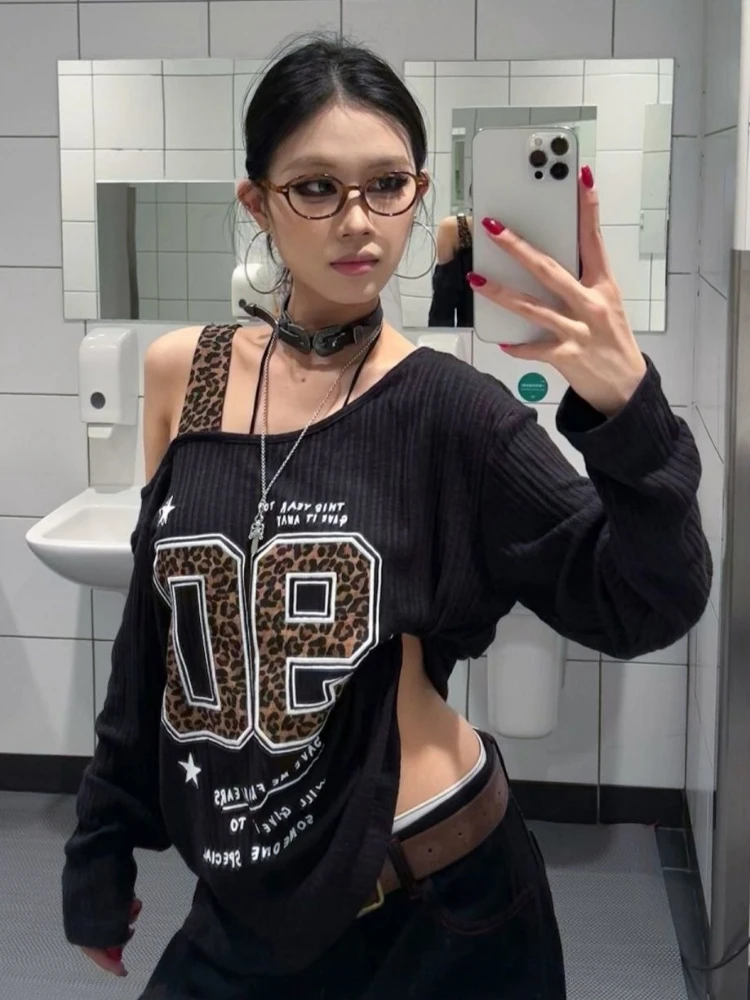 Y2K Patchwork Leopard Print T- - Embroidery Origin review and price