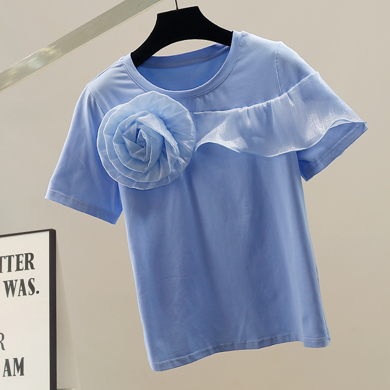 Faionable Korean Sle ort Sve T - Embroidery Flower Pattern review and price