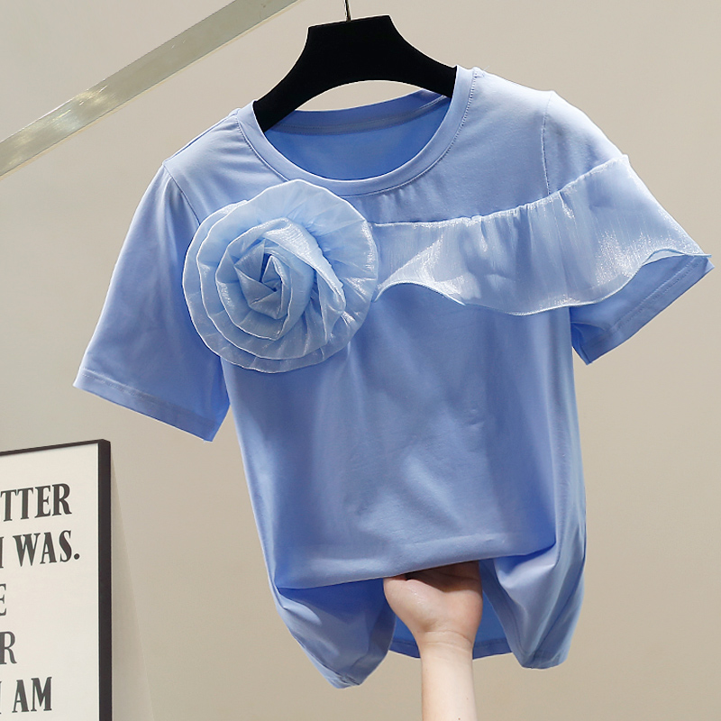 Faionable Korean Sle ort Sve T - Embroidery Flower Pattern review and price