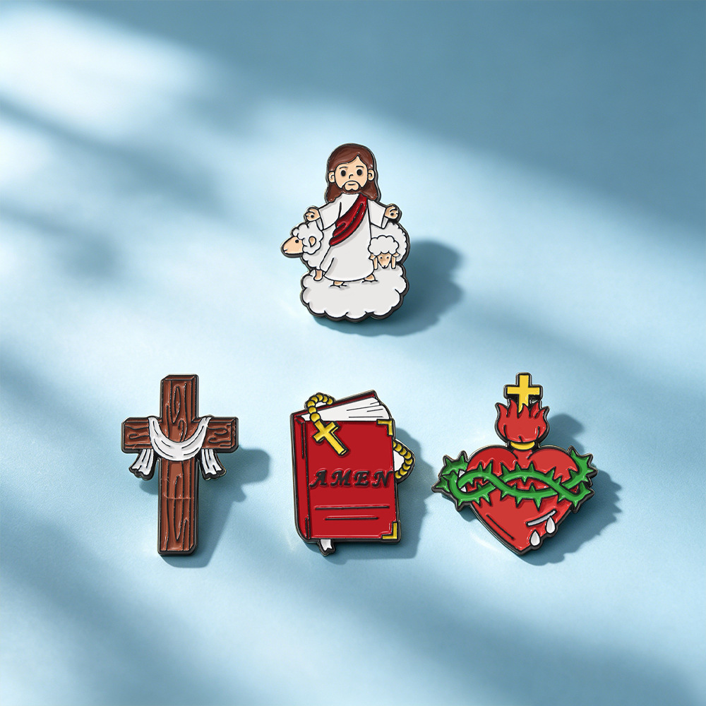 Cartoon Jesus Cross Enamel Bro - Embroidery Icon review and price