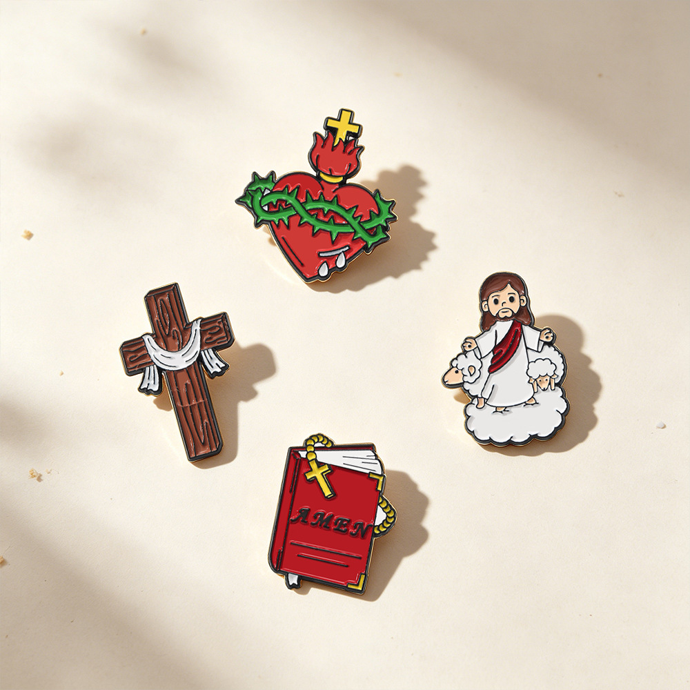 Cartoon Jesus Cross Enamel Bro - Embroidery Icon review and price